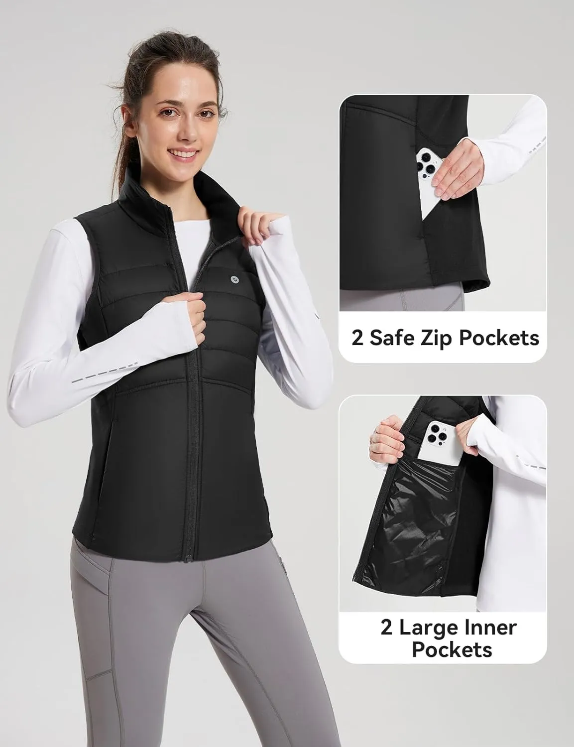 baleaf Women's Lightweight Puffer Warm Vest Thermal Water Resistant Outwear Sleeveless Jacket Zip Pocket Winter Outdoor