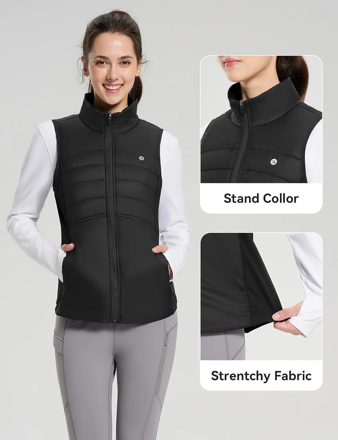 baleaf Women's Lightweight Puffer Warm Vest Thermal Water Resistant Outwear Sleeveless Jacket Zip Pocket Winter Outdoor