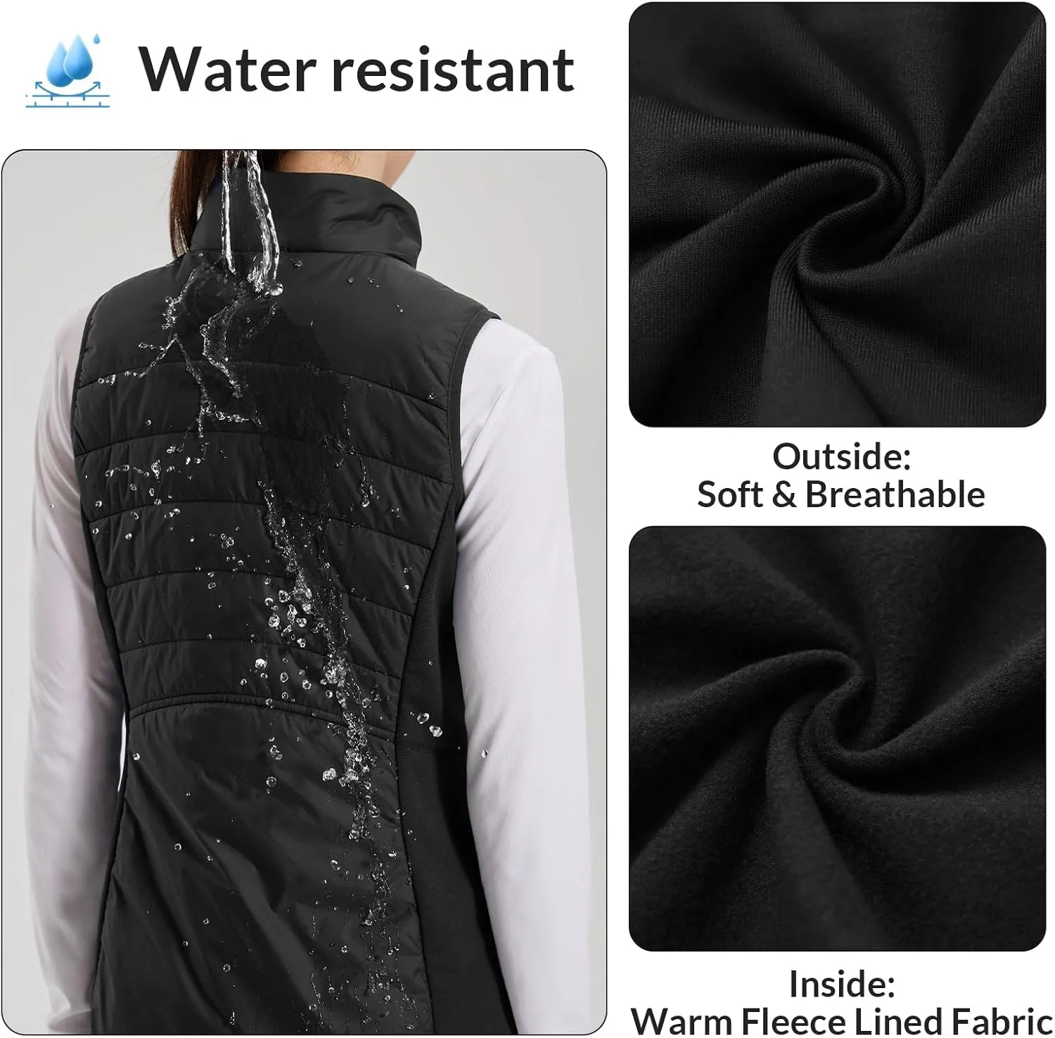 baleaf Women's Lightweight Puffer Warm Vest Thermal Water Resistant Outwear Sleeveless Jacket Zip Pocket Winter Outdoor