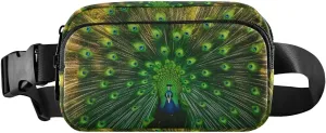 Beautiful Peacock Fanny Pack Water Resistant Waist Pack Sling Bag Purse for Women Men Travel Hiking