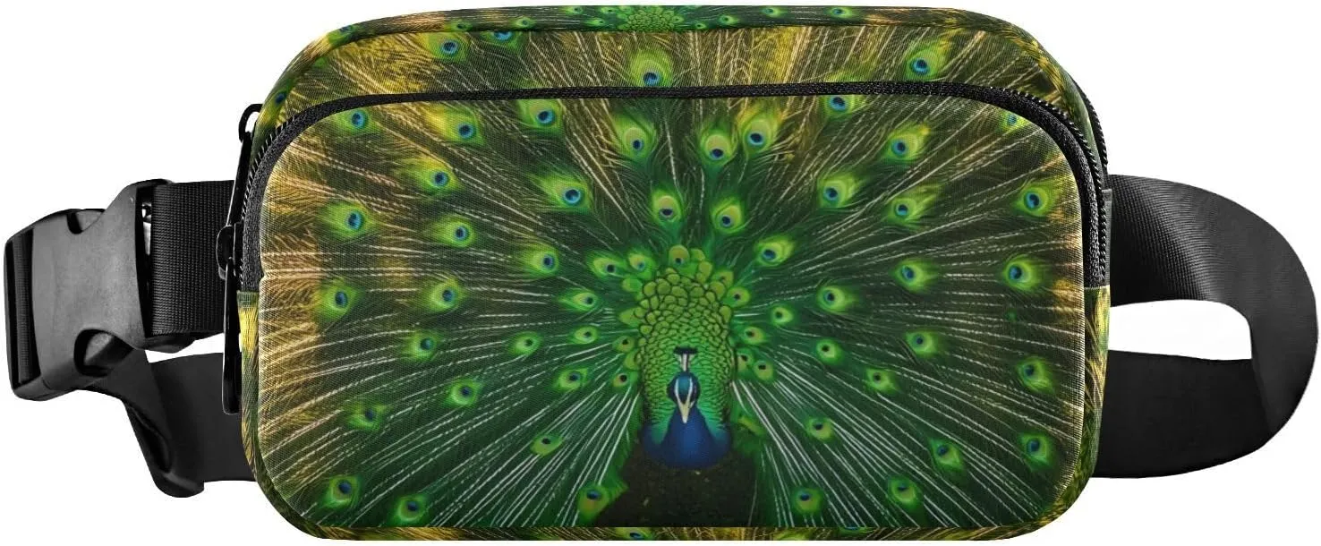Beautiful Peacock Fanny Pack Water Resistant Waist Pack Sling Bag Purse for Women Men Travel Hiking