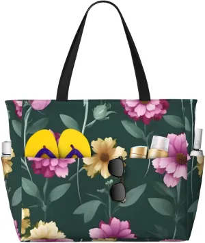 Beautiful purple flowers Print 28L Beach Tote Bag, Water-resistant Travel Tote, Lightweight Gym & Camping Carryall