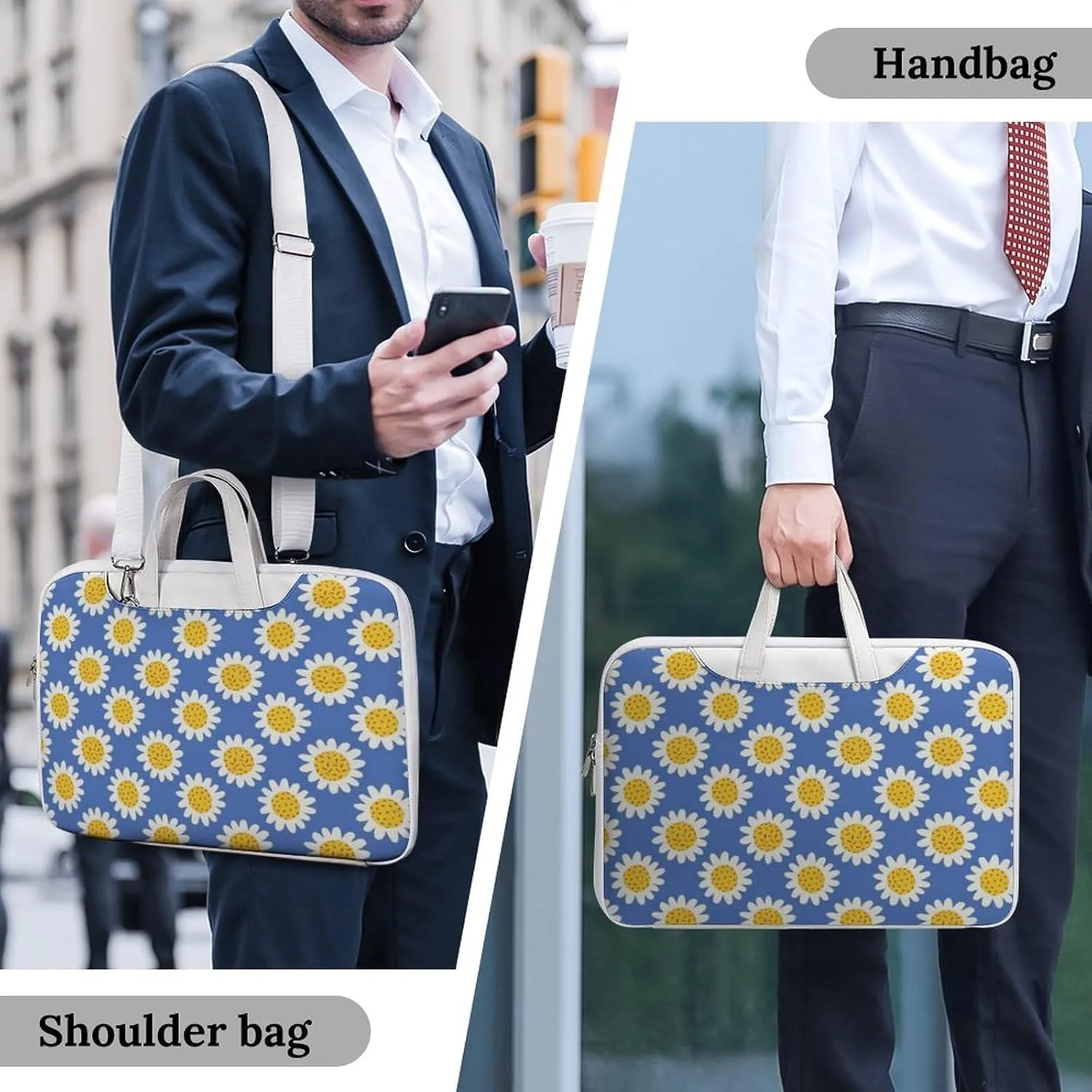 Beautifuly Sunflowers Leather Bag Laptop Case Slim Water Resistant Computer Bags with Handle Briefcase for Work