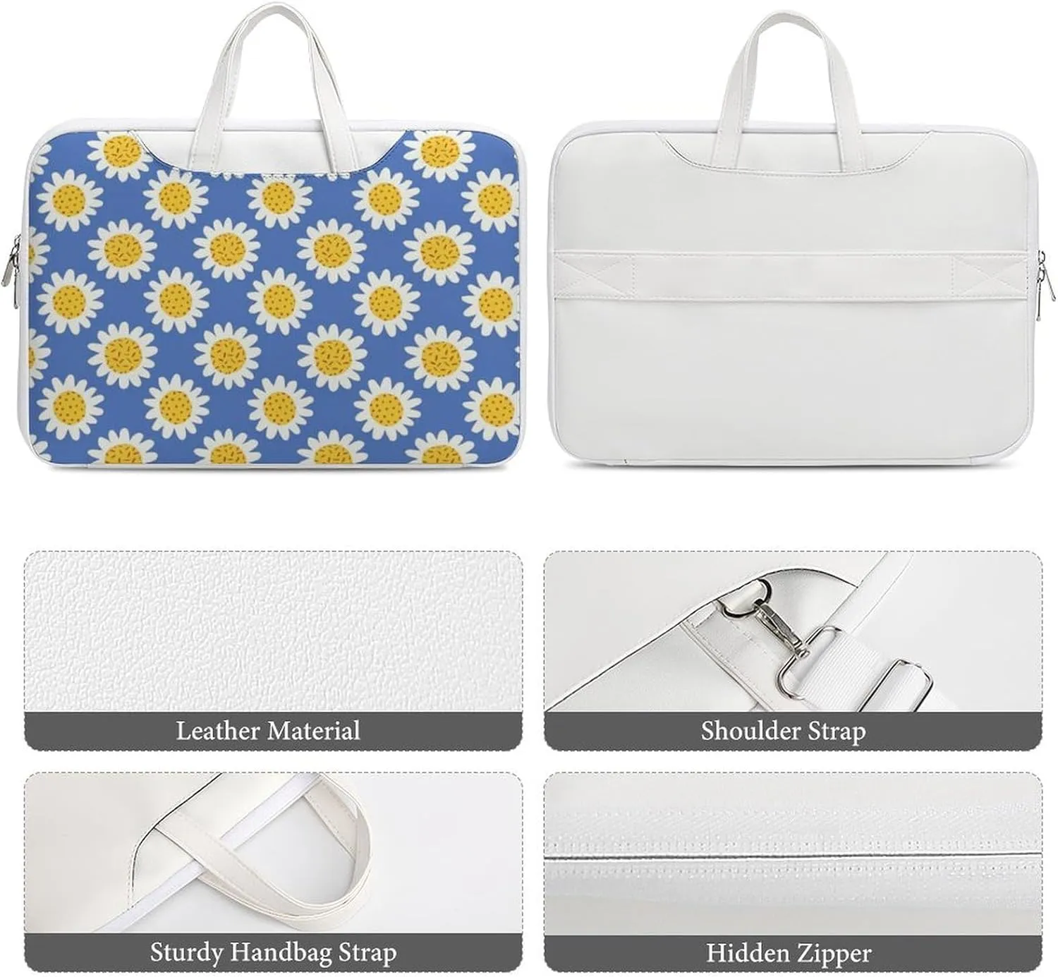 Beautifuly Sunflowers Leather Bag Laptop Case Slim Water Resistant Computer Bags with Handle Briefcase for Work