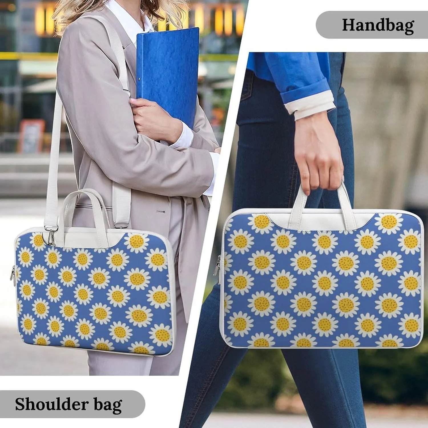 Beautifuly Sunflowers Leather Bag Laptop Case Slim Water Resistant Computer Bags with Handle Briefcase for Work