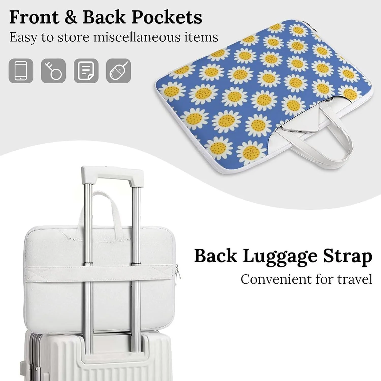 Beautifuly Sunflowers Leather Bag Laptop Case Slim Water Resistant Computer Bags with Handle Briefcase for Work