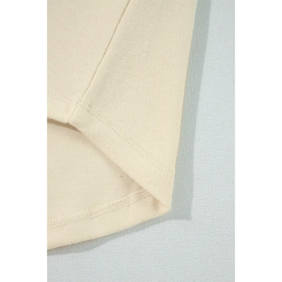 Beige Thermal Knit Patchwork Exposed Seam Long Sleeve Top