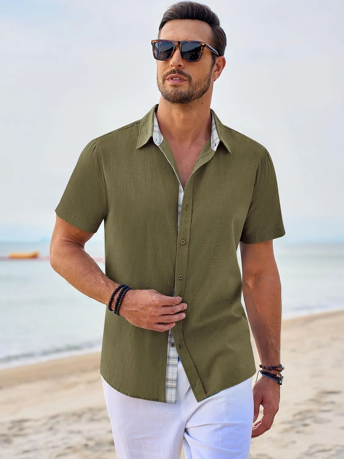 Beotyshow Mens Button Down Shirts Short Sleeve Casual Summer Beach Shirt Tops M-3XL