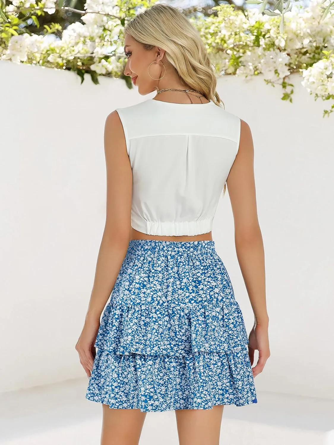 Berydress Ruffle Mini Skirts for Women 2025 High Waist Flowy Summer Vacation Casual Beach Boho Tiered Short Skirt
