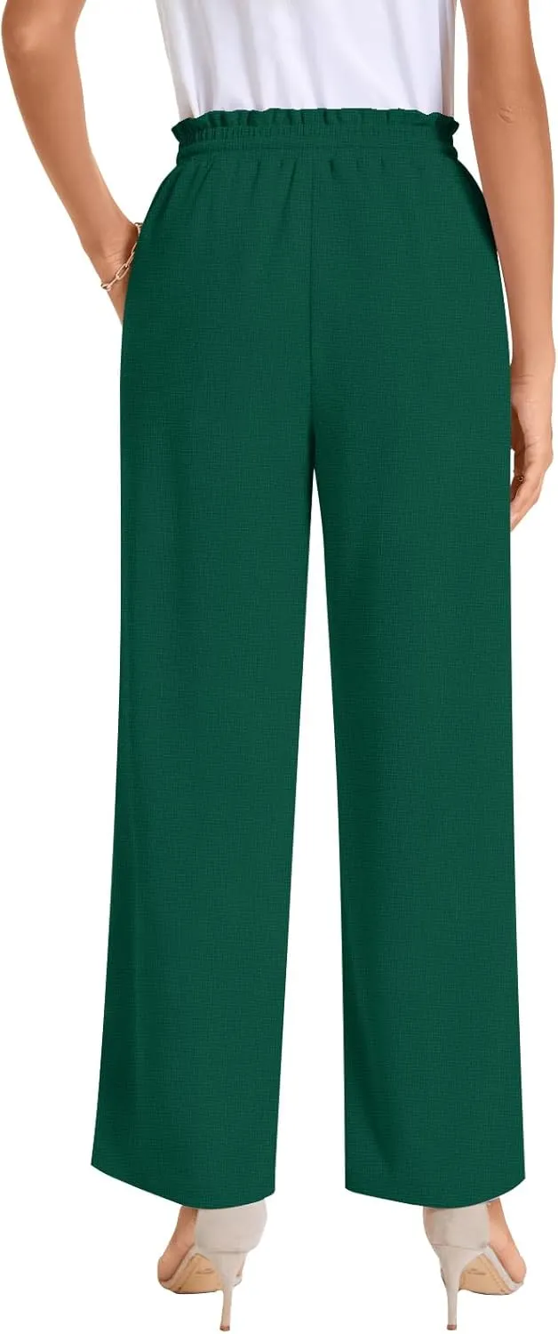 Bestbee 2025 Spring Business Casual Pants for Women, Loose Fit Long Trousers High Waist Waffle Knit Sweatpants with Pockets