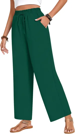 Bestbee 2025 Spring Business Casual Pants for Women, Loose Fit Long Trousers High Waist Waffle Knit Sweatpants with Pockets