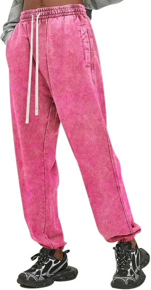 BINTEHGS Baggy Wide Leg Acid Wash Sweatpants Women Vintage Loose Pants High Waisted Joggers with Pockets Casual Streetwear