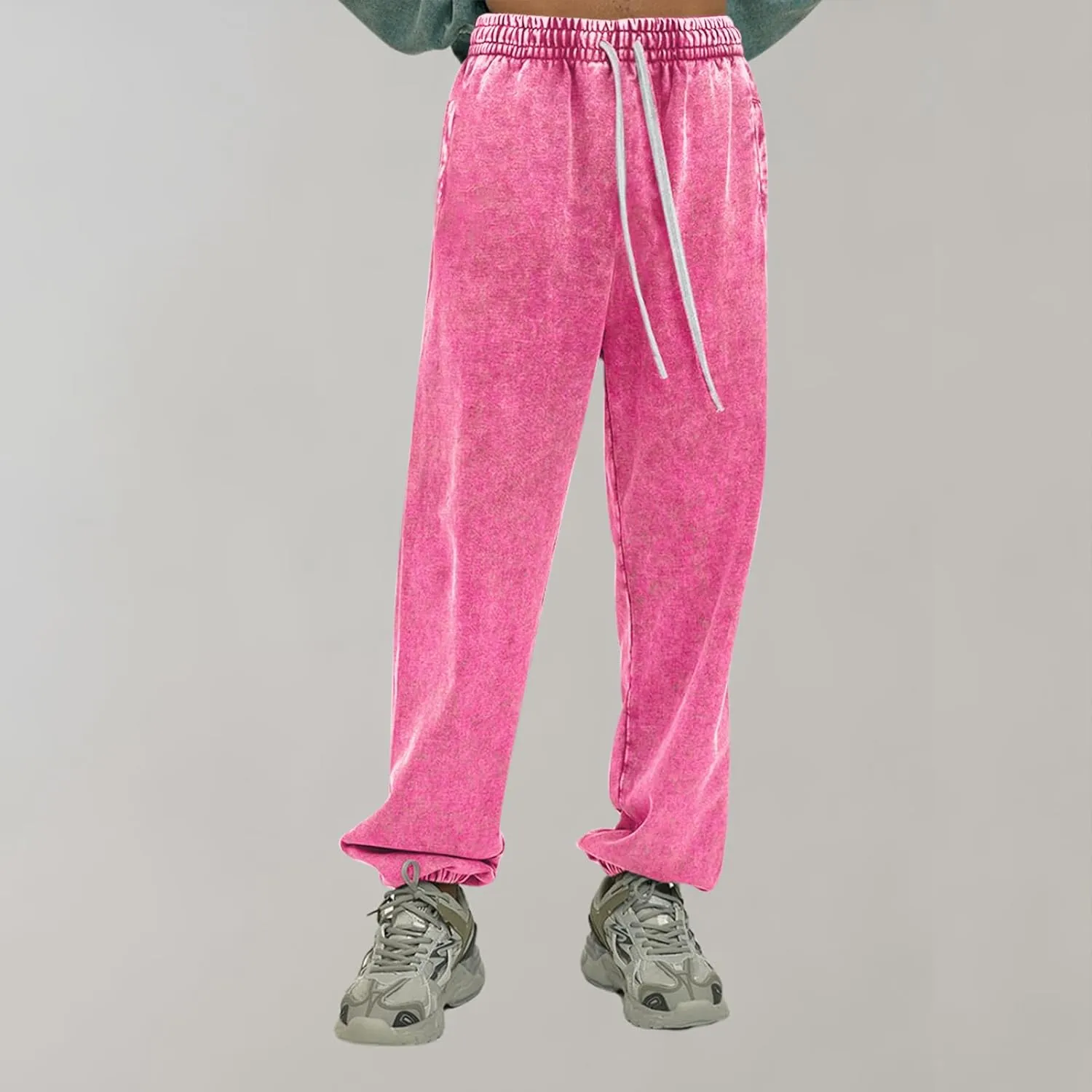 BINTEHGS Baggy Wide Leg Acid Wash Sweatpants Women Vintage Loose Pants High Waisted Joggers with Pockets Casual Streetwear