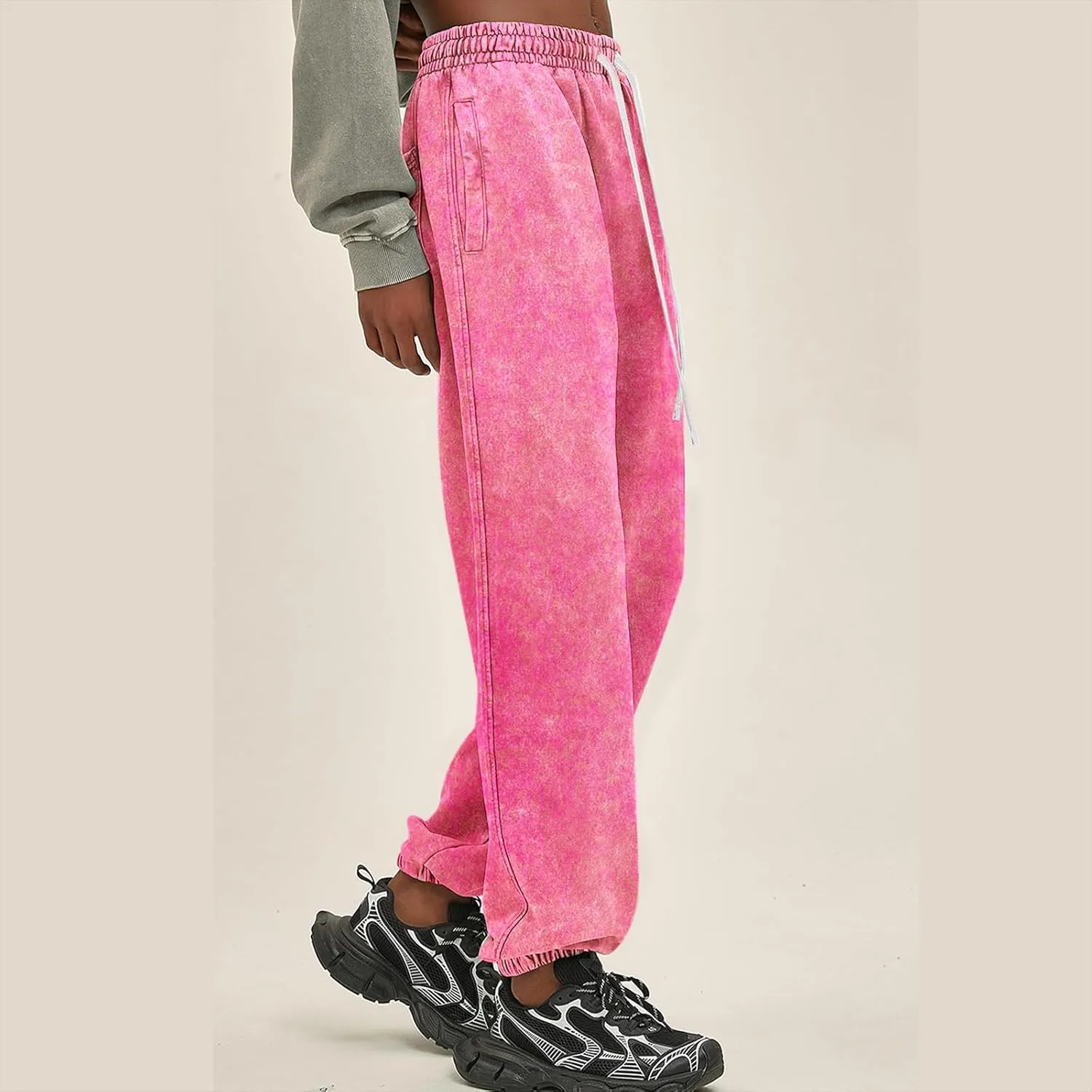 BINTEHGS Baggy Wide Leg Acid Wash Sweatpants Women Vintage Loose Pants High Waisted Joggers with Pockets Casual Streetwear