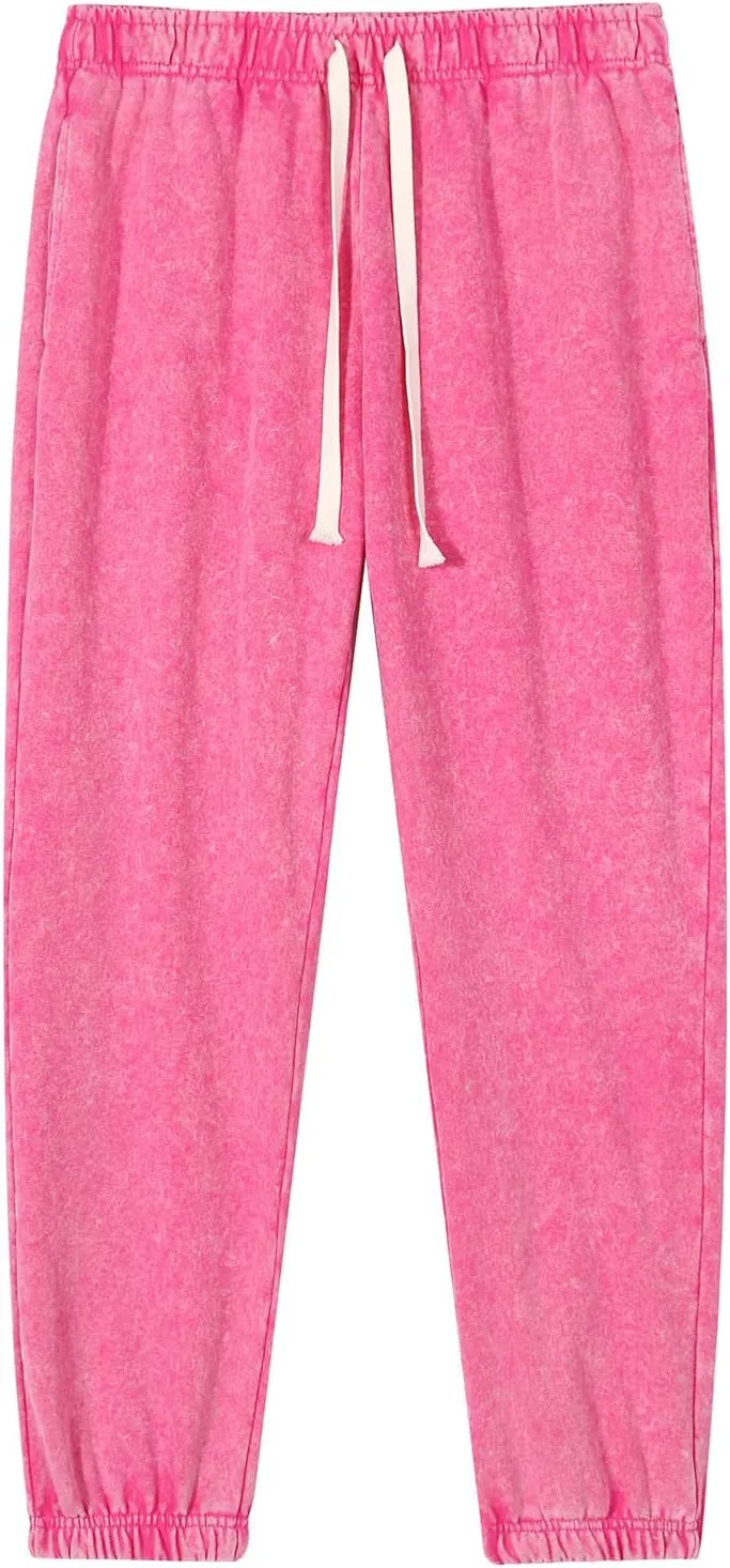 BINTEHGS Baggy Wide Leg Acid Wash Sweatpants Women Vintage Loose Pants High Waisted Joggers with Pockets Casual Streetwear
