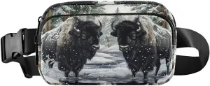 Black Bisons Fanny Pack Water Resistant, Women Men Waist Pack Sling Bag Purse for Travel Hiking