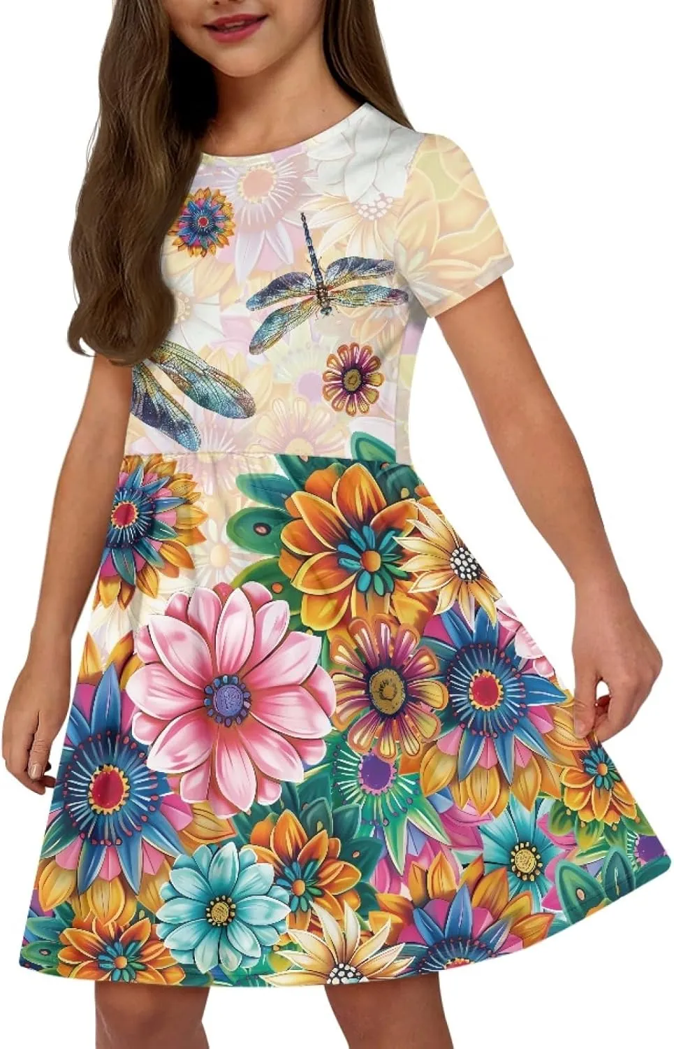 Black Dress for Girls Cute Outfits Short Sleeve Dresses with Pocket Summer Dress Size 2-14 T Kids