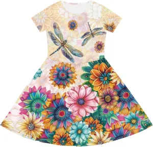 Black Dress for Girls Cute Outfits Short Sleeve Dresses with Pocket Summer Dress Size 2-14 T Kids