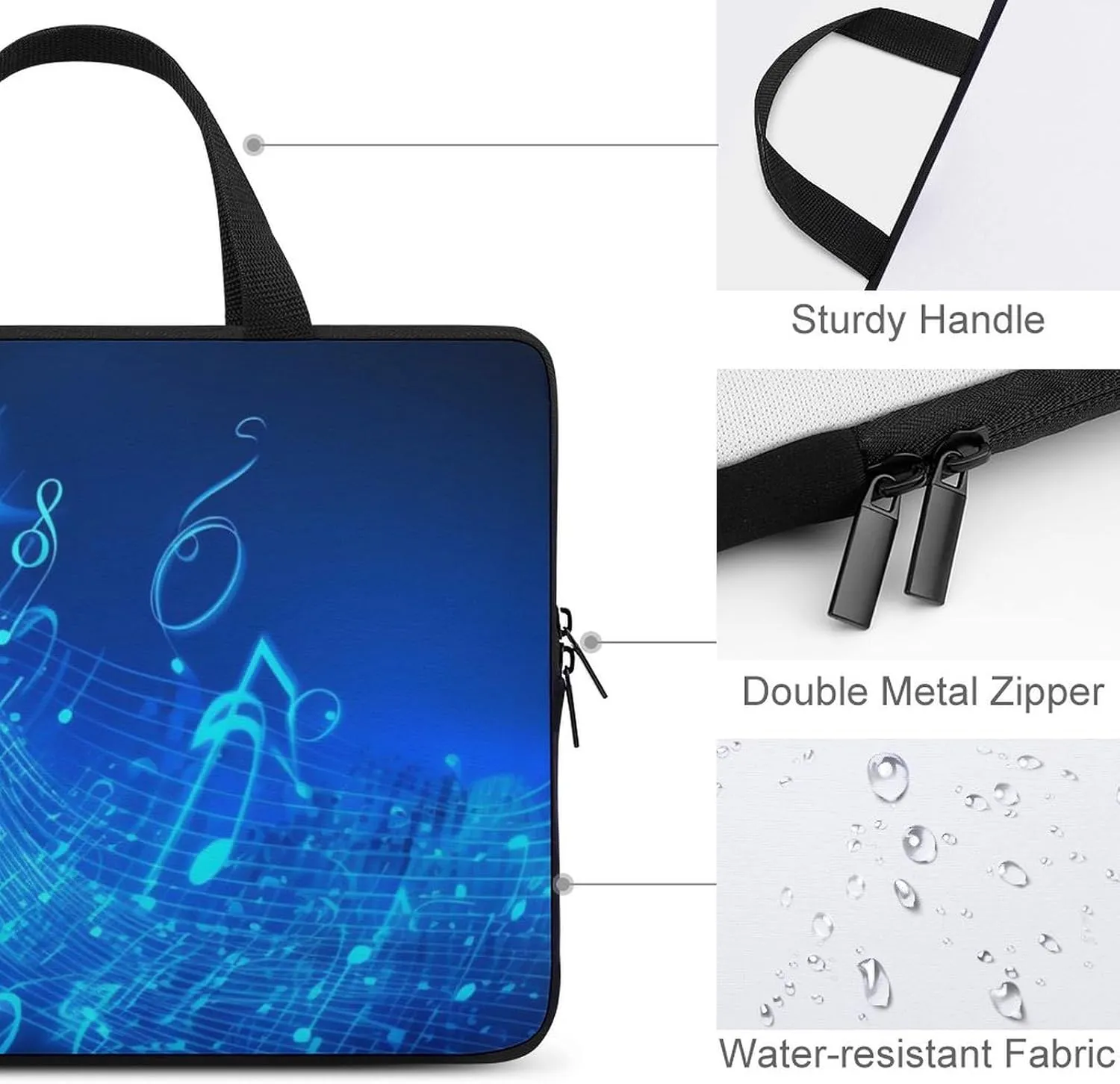 Blue Musical Notes Laptop Bag Durable Laptop Sleeve Water-Resistant Notebook Bag for Computer Or Tablet