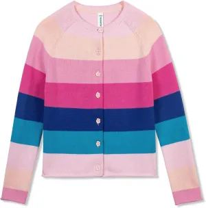 BOBOYOYO Girls Cute Cardigan 100% Cotton Rainbow Kids Cardigan Sweater Button up Striped Knit Cardigan Children for 5-12 Y