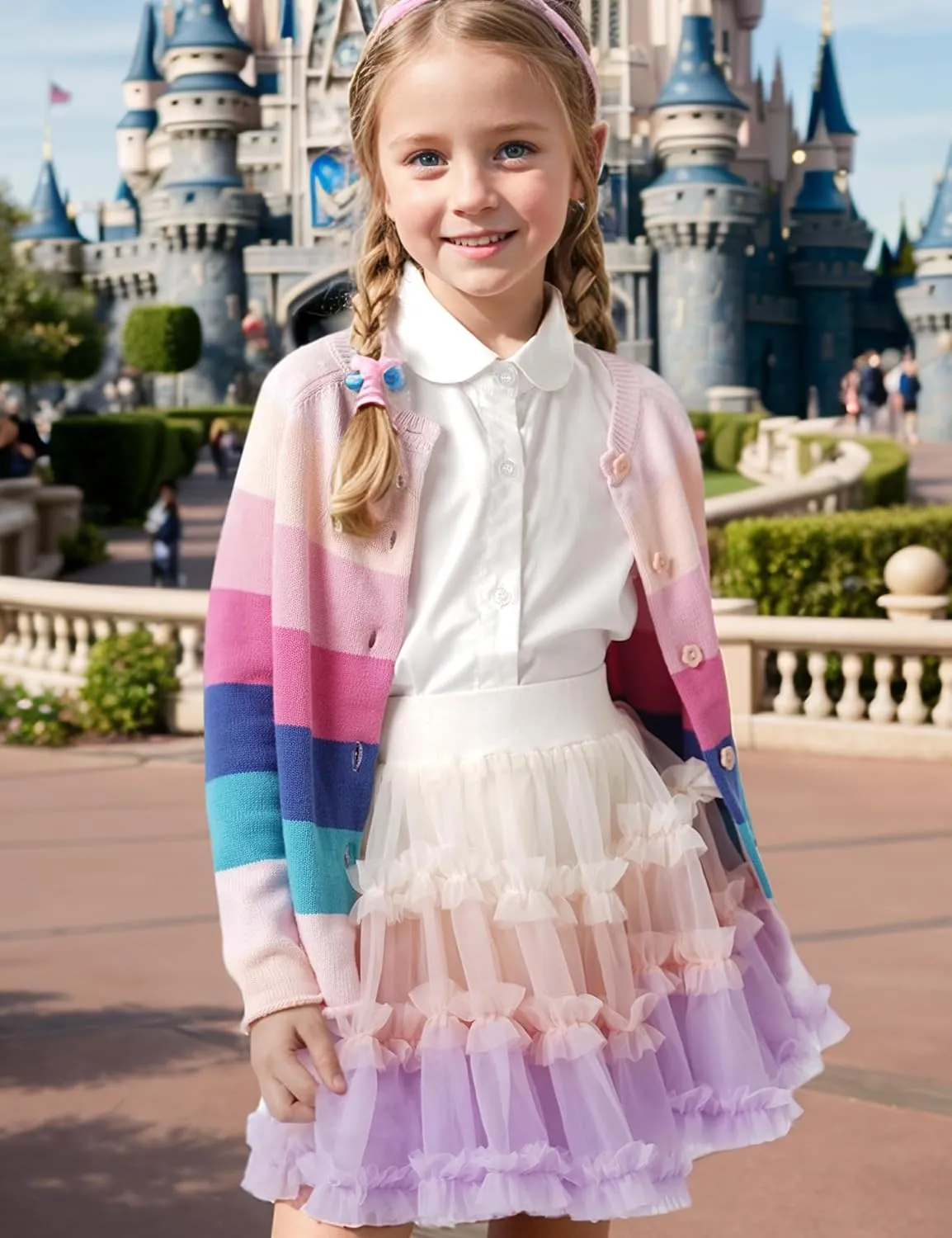 BOBOYOYO Girls Cute Cardigan 100% Cotton Rainbow Kids Cardigan Sweater Button up Striped Knit Cardigan Children for 5-12 Y