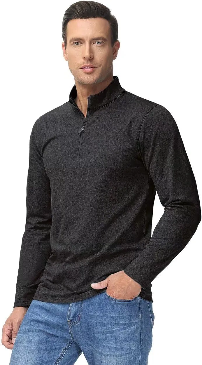 Boladeci Men's Quarter Zip Pullover Premium Fleece Lined Heather Long Sleeve Golf Shirts Midweight 1/4 Half Zip Sweatshirts