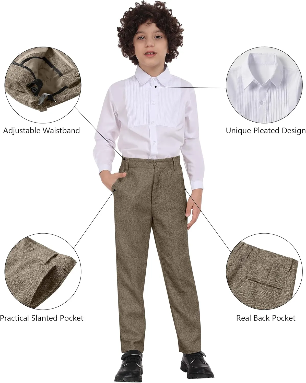 Boys Suit 6pcs Tweed Herringbone Suits for Kids Slim Fit Tuxedo Formal Jacket Wedding Shirt Blazer Vest Pants Set with Tie