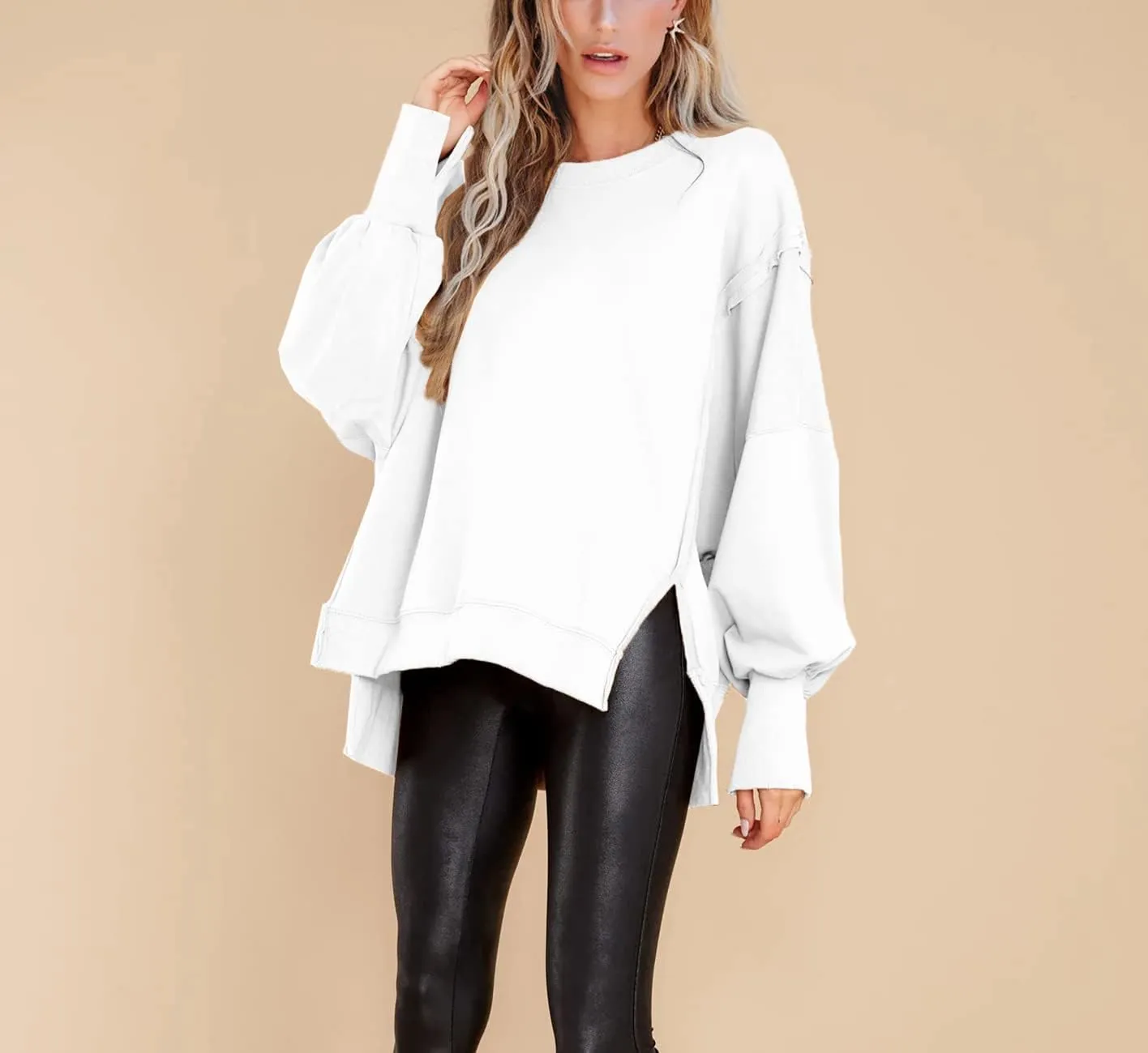 BWQ Womens Oversized Sweatshirt Crewneck Long Sleeve Shirts Pullover Sweatshirts S-2XL