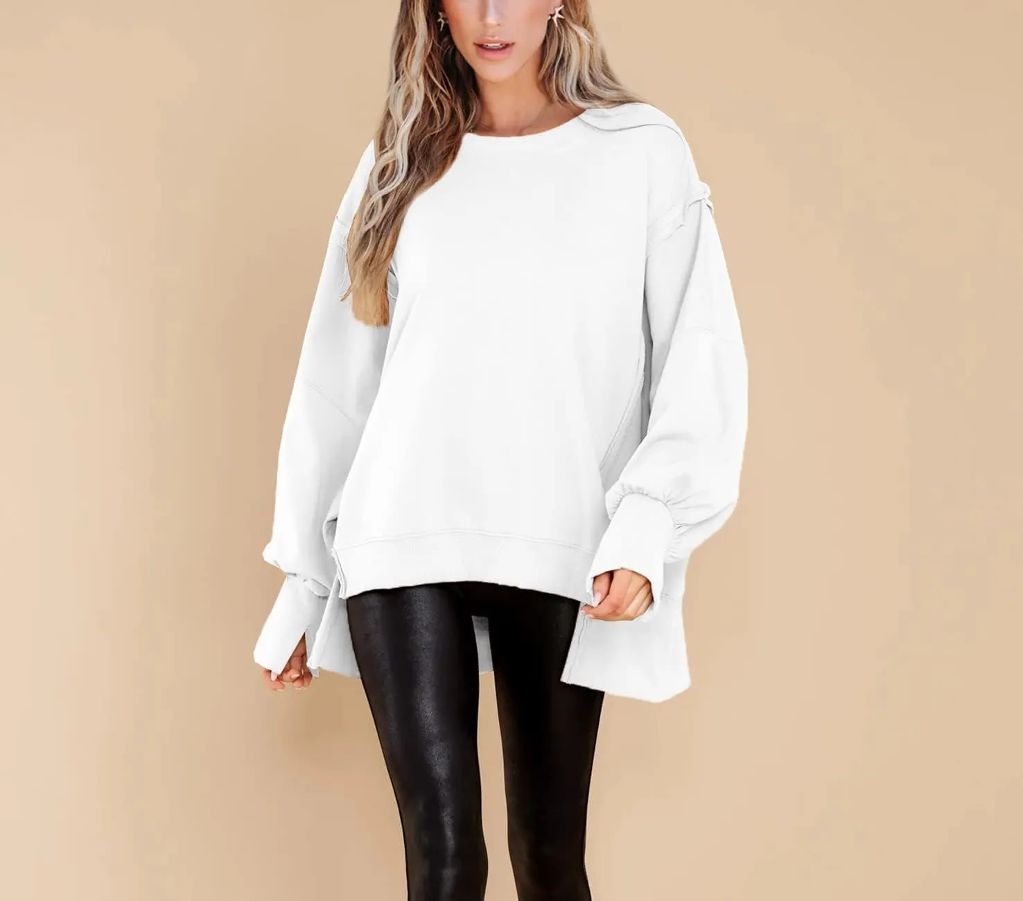 BWQ Womens Oversized Sweatshirt Crewneck Long Sleeve Shirts Pullover Sweatshirts S-2XL