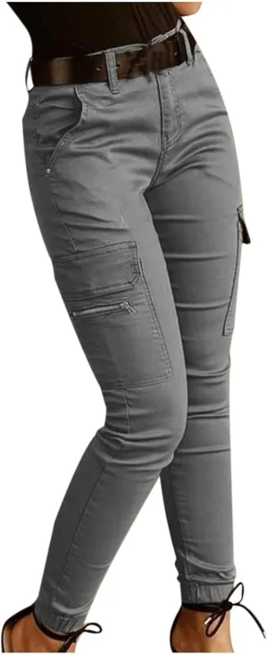 Cargo Leggings with Pockets for Women Casual Skinny Pockets High Waist Pants Stretch Bound Feet Ripstop Cargo Trouser