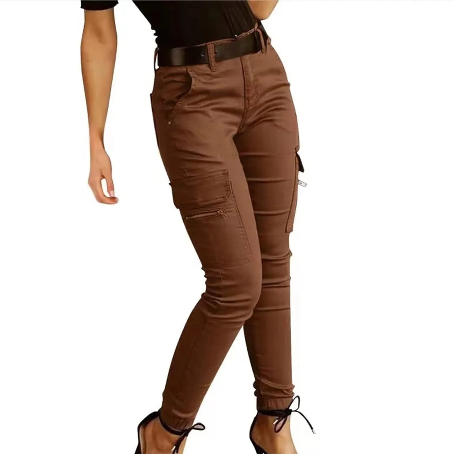 Cargo Leggings with Pockets for Women Casual Skinny Pockets High Waist Pants Stretch Bound Feet Ripstop Cargo Trouser