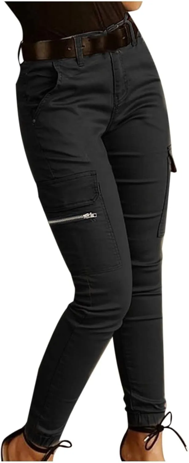 Cargo Leggings with Pockets for Women Casual Skinny Pockets High Waist Pants Stretch Bound Feet Ripstop Cargo Trouser