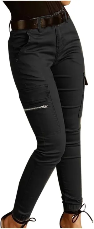 Cargo Leggings with Pockets for Women Casual Skinny Pockets High Waist Pants Stretch Bound Feet Ripstop Cargo Trouser