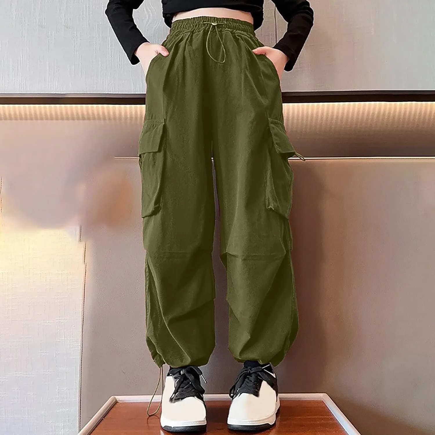 Cargo Pants for Girls Casual High Waisted Drawstring Loose Fit Pants Aesthetic Clothing Teen Girls Jogger Pants 3-14T