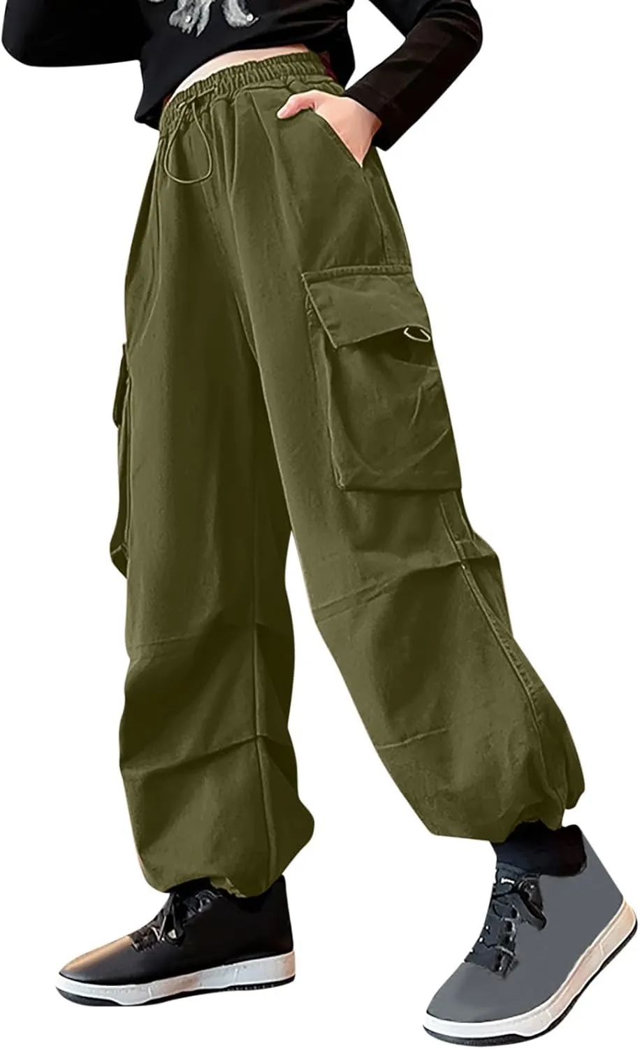 Cargo Pants for Girls Casual High Waisted Drawstring Loose Fit Pants Aesthetic Clothing Teen Girls Jogger Pants 3-14T