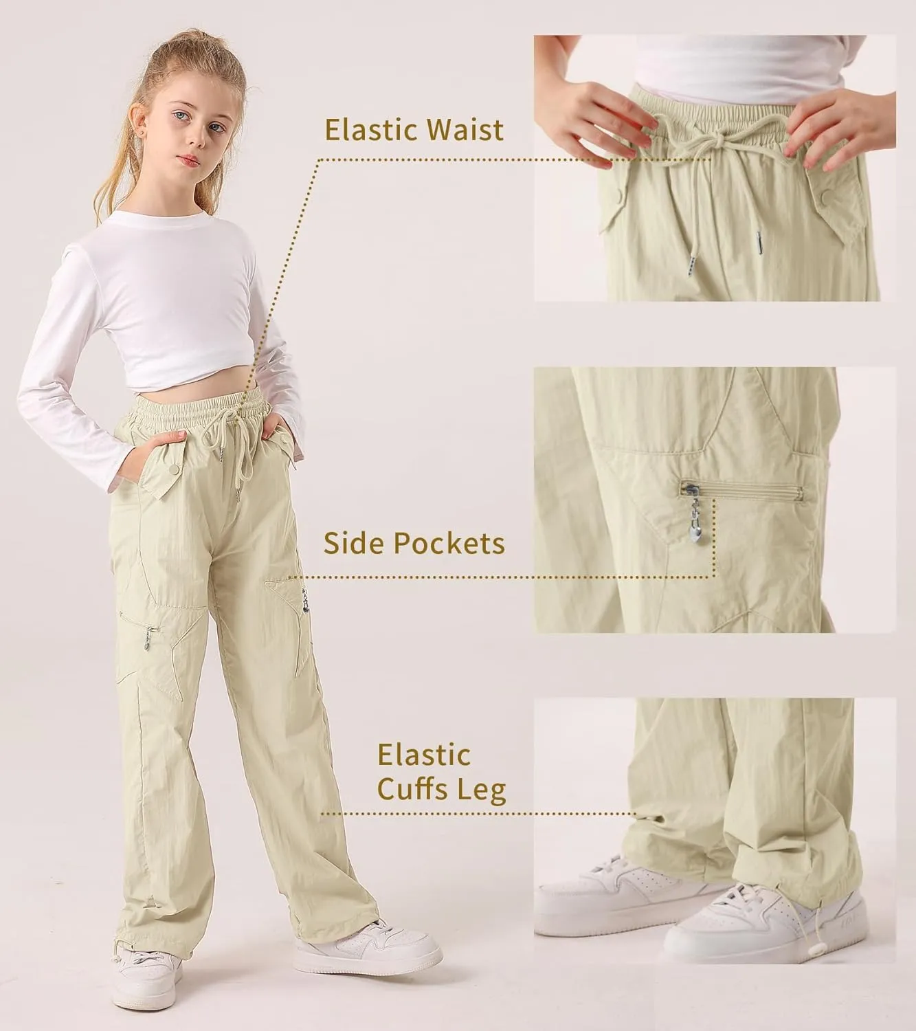 Cargo Pants for Girls Parachute Baggy Joggers Elastic Waist Wide Leg Hip Hop Dance Outfits Size 7-14