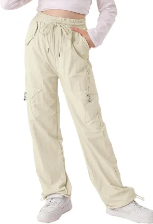 Cargo Pants for Girls Parachute Baggy Joggers Elastic Waist Wide Leg Hip Hop Dance Outfits Size 7-14