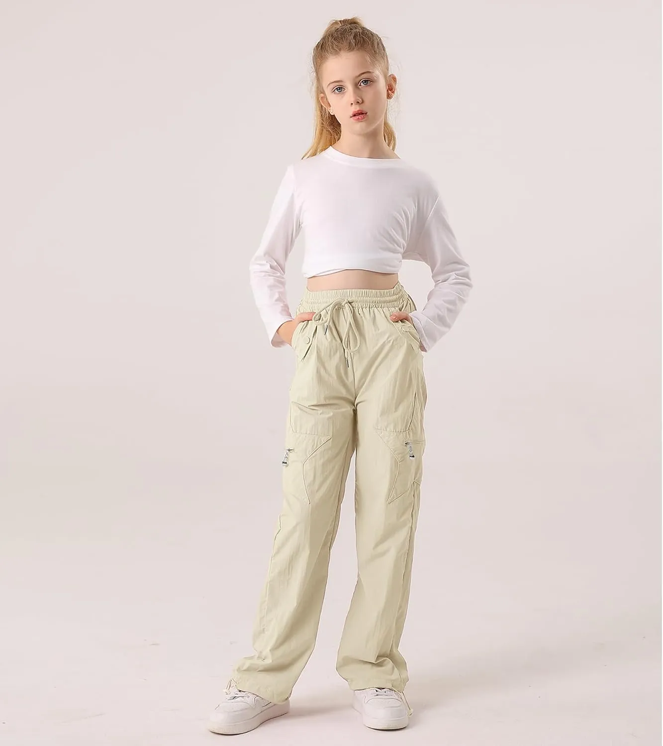 Cargo Pants for Girls Parachute Baggy Joggers Elastic Waist Wide Leg Hip Hop Dance Outfits Size 7-14