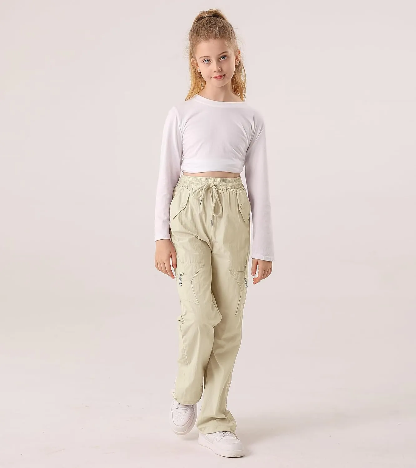Cargo Pants for Girls Parachute Baggy Joggers Elastic Waist Wide Leg Hip Hop Dance Outfits Size 7-14