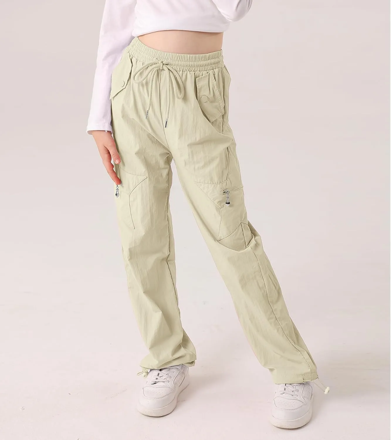 Cargo Pants for Girls Parachute Baggy Joggers Elastic Waist Wide Leg Hip Hop Dance Outfits Size 7-14
