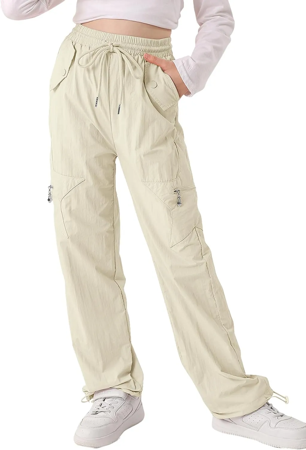 Cargo Pants for Girls Parachute Baggy Joggers Elastic Waist Wide Leg Hip Hop Dance Outfits Size 7-14