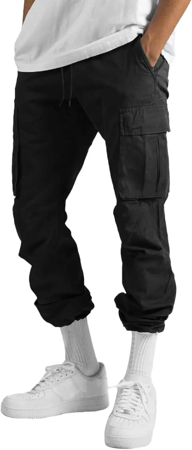 Cargo Pants for Men, Multiple Pockets Solid Pants Outdoor Straight Leg Fitness Long Pant Athletic Tactical Pants