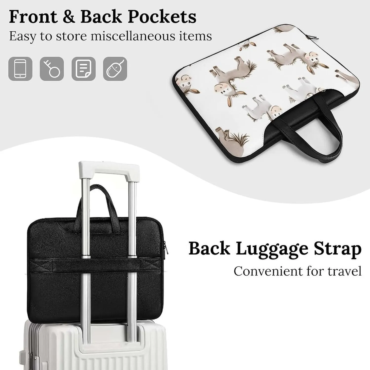 Cartoon Donkeys Leather Bag Laptop Case Slim Water Resistant Computer Bags with Handle Briefcase for Work