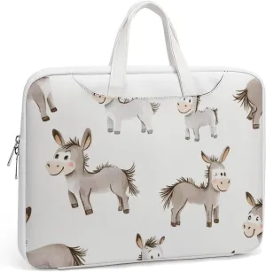 Cartoon Donkeys Leather Bag Laptop Case Slim Water Resistant Computer Bags with Handle Briefcase for Work