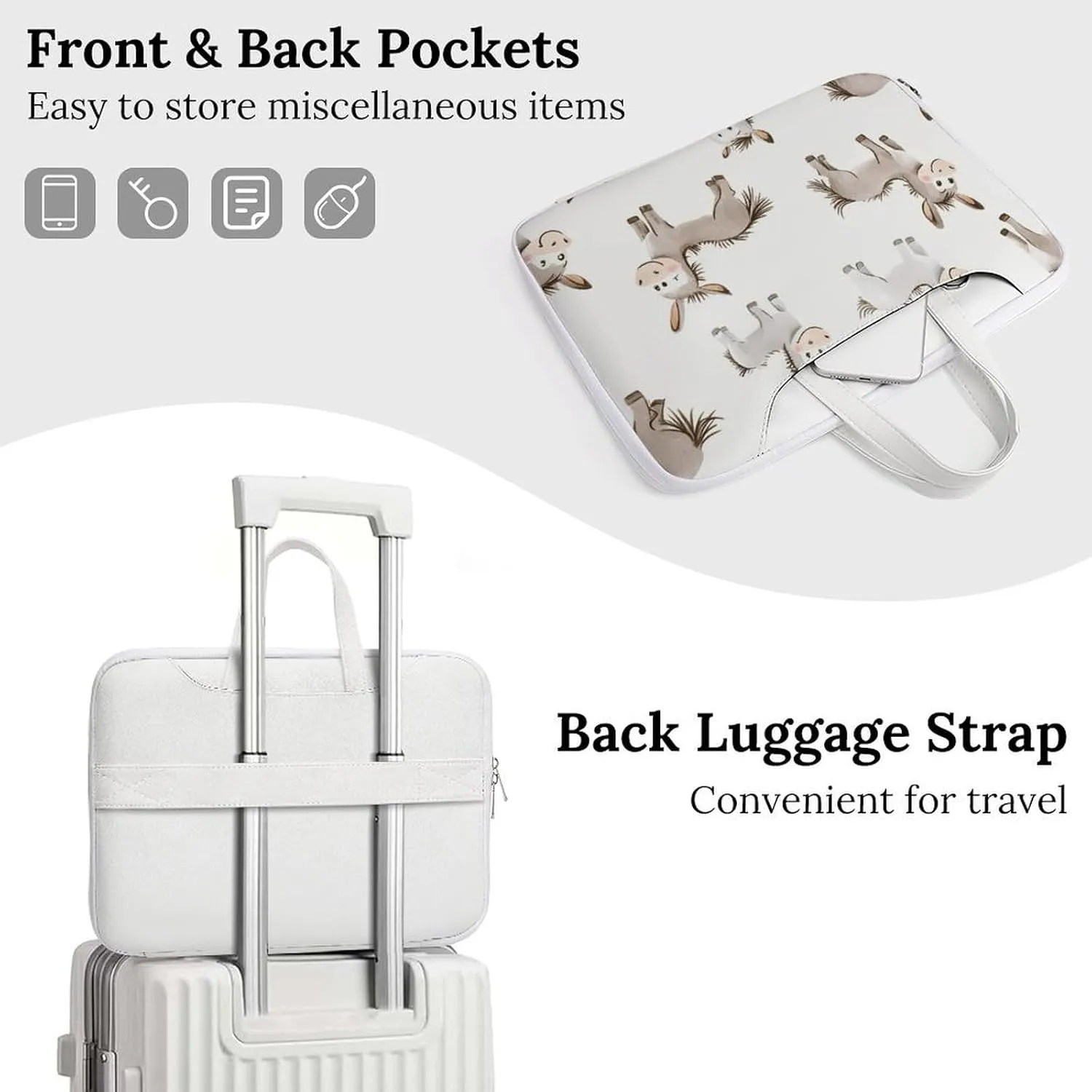 Cartoon Donkeys Leather Bag Laptop Case Slim Water Resistant Computer Bags with Handle Briefcase for Work
