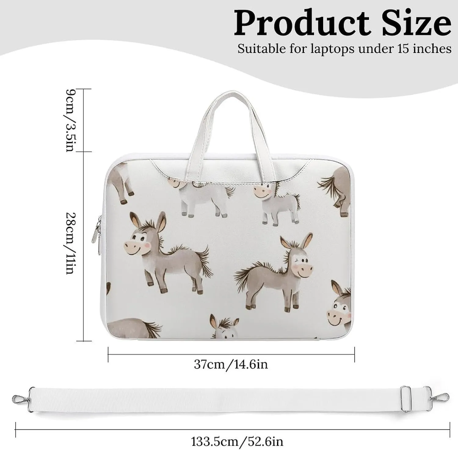 Cartoon Donkeys Leather Bag Laptop Case Slim Water Resistant Computer Bags with Handle Briefcase for Work