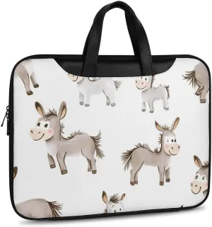 Cartoon Donkeys Leather Bag Laptop Case Slim Water Resistant Computer Bags with Handle Briefcase for Work