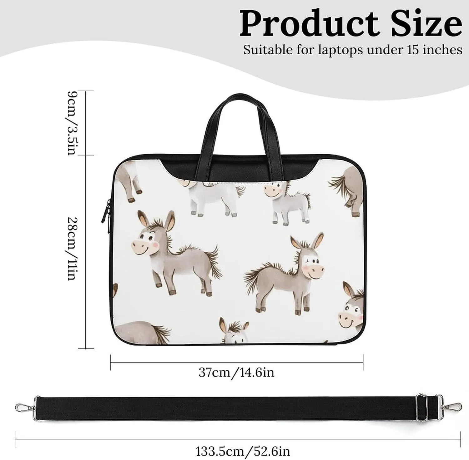 Cartoon Donkeys Leather Bag Laptop Case Slim Water Resistant Computer Bags with Handle Briefcase for Work