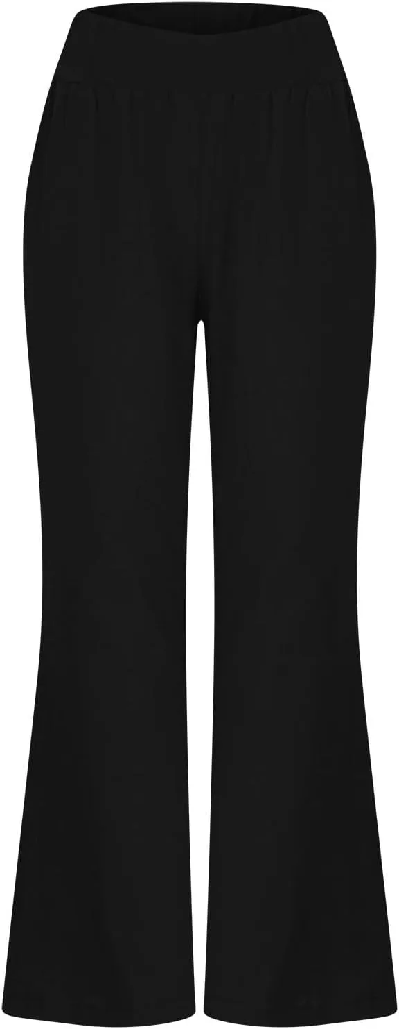 Casual Linen Pants for Womens Loose Fit Straight Leg Trousers 2025 Summer Lightweight Beach Pants with Pockets