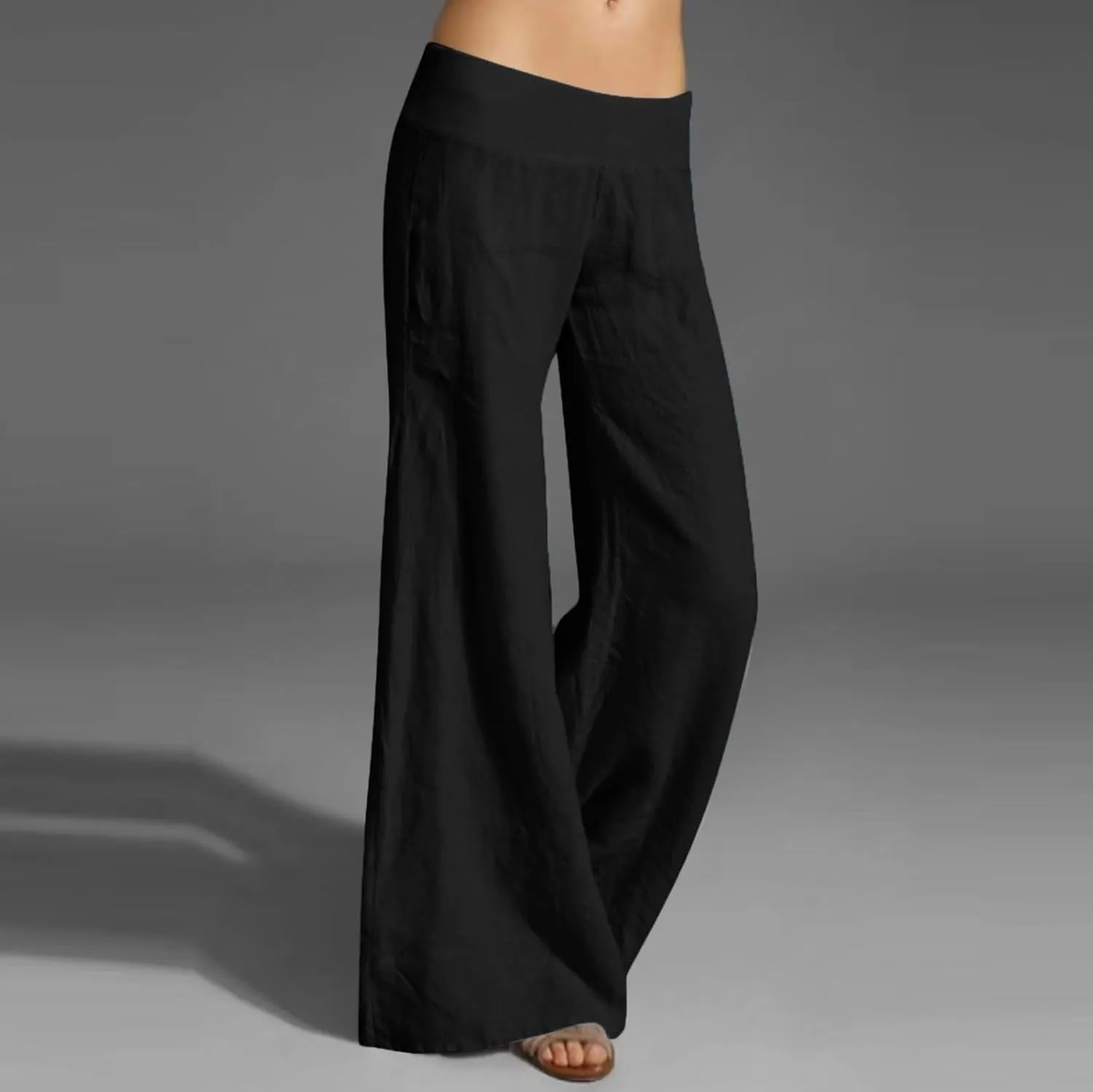 Casual Linen Pants for Womens Loose Fit Straight Leg Trousers 2025 Summer Lightweight Beach Pants with Pockets